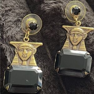 Sadie Green vintage Egyptian-Inspired Gold and Black Earrings